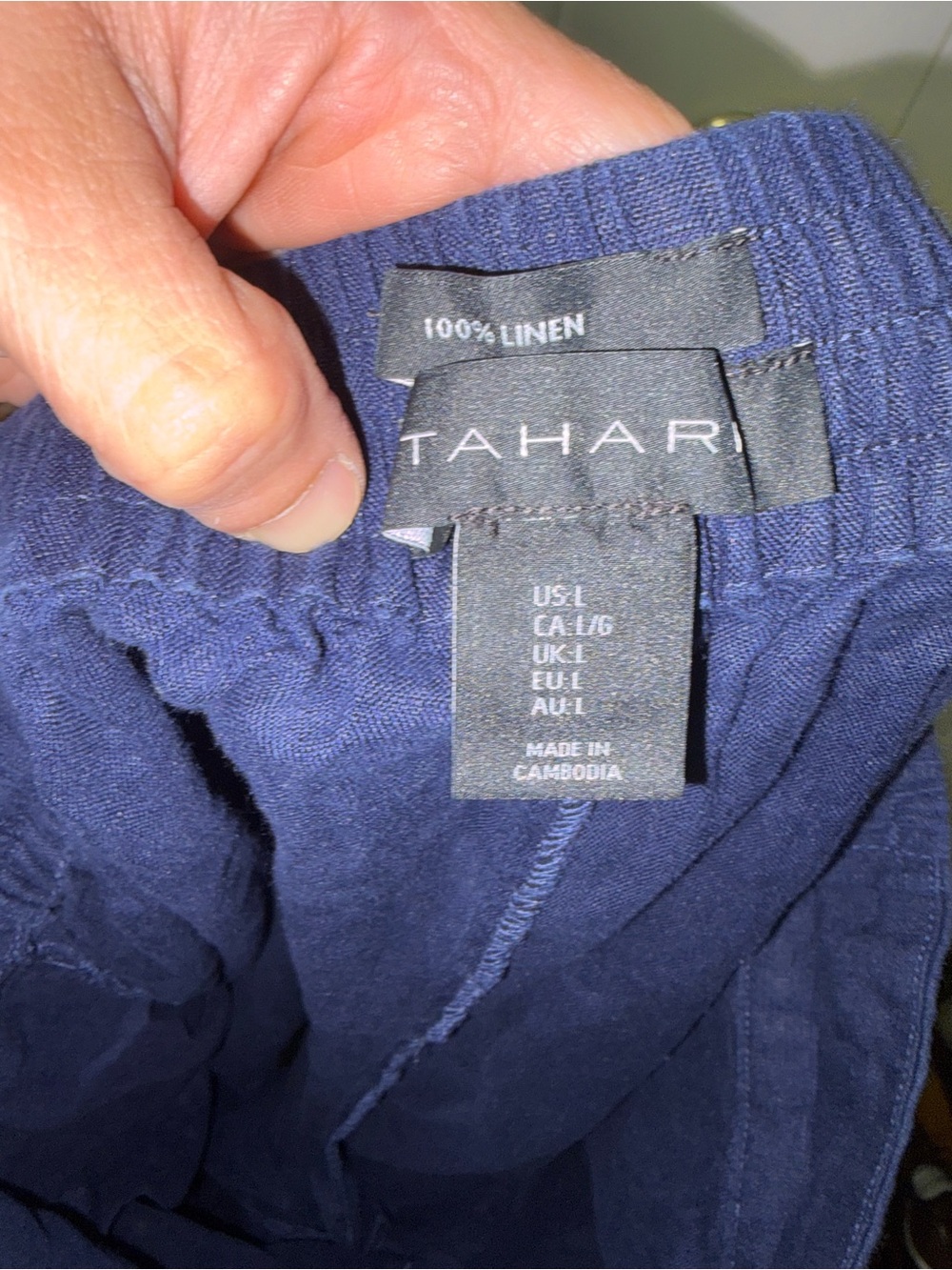 Tahari 100% linen Navy trouser shorts elastic waist 6" inseam L - Picture 6 of 6